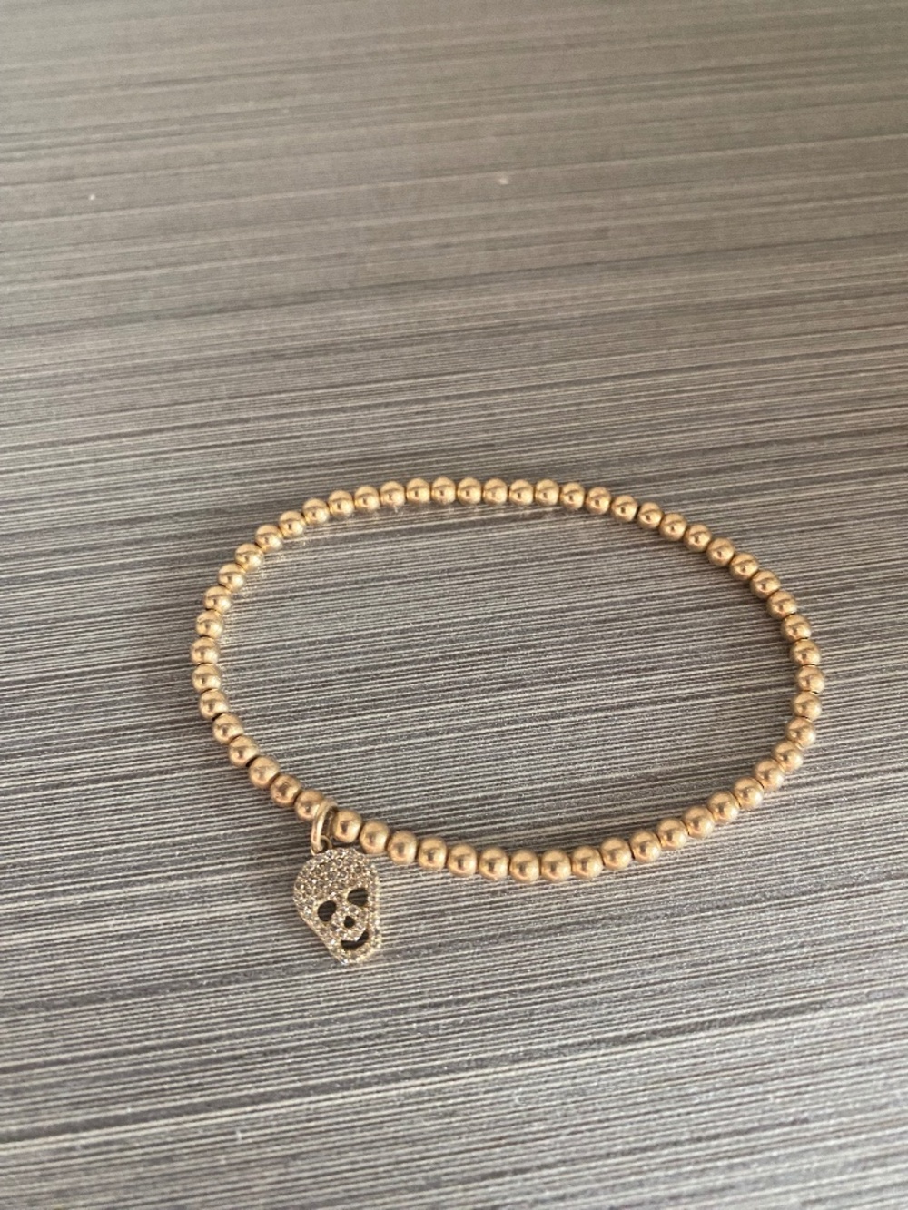 Gold filled Beaded Bracelet with Crystal Skull Charm - Non Tarnish